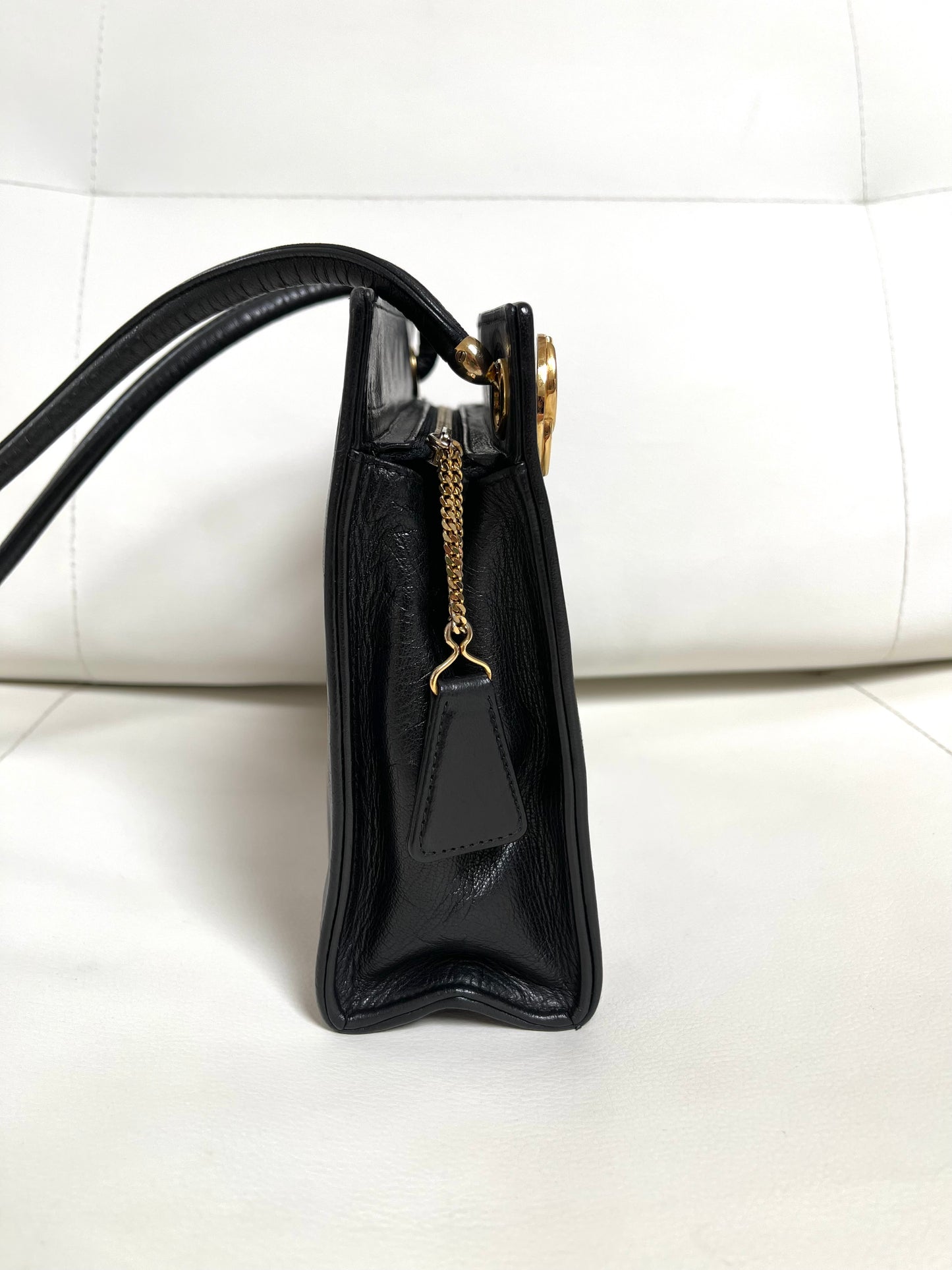 Chanel Chevron (V-Stitch) Quilted CC medallion Zip Bag | Series 18 (2013-2014) | Black Lambskin & GHW