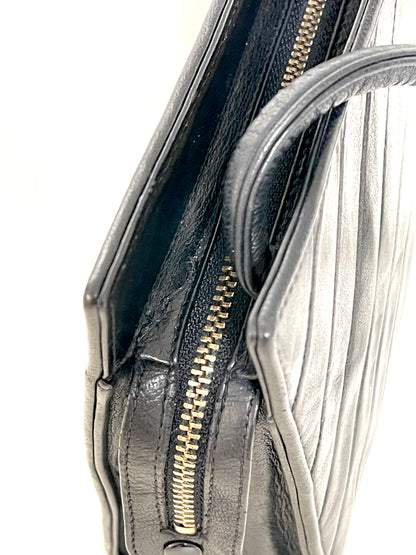 Chanel Chevron (V-Stitch) Quilted CC medallion Zip Bag | Series 18 (2013-2014) | Black Lambskin & GHW