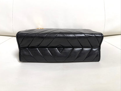 Chanel Chevron (V-Stitch) Quilted CC medallion Zip Bag | Series 18 (2013-2014) | Black Lambskin & GHW