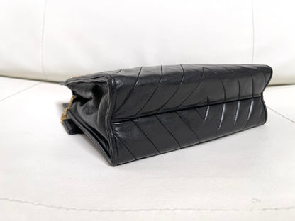 Chanel Chevron (V-Stitch) Quilted CC medallion Zip Bag | Series 18 (2013-2014) | Black Lambskin & GHW