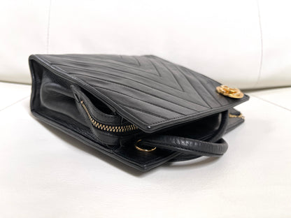 Chanel Chevron (V-Stitch) Quilted CC medallion Zip Bag | Series 18 (2013-2014) | Black Lambskin & GHW