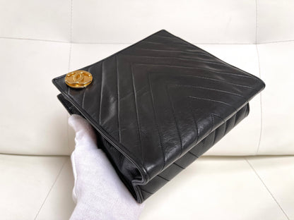Chanel Chevron (V-Stitch) Quilted CC medallion Zip Bag | Series 18 (2013-2014) | Black Lambskin & GHW