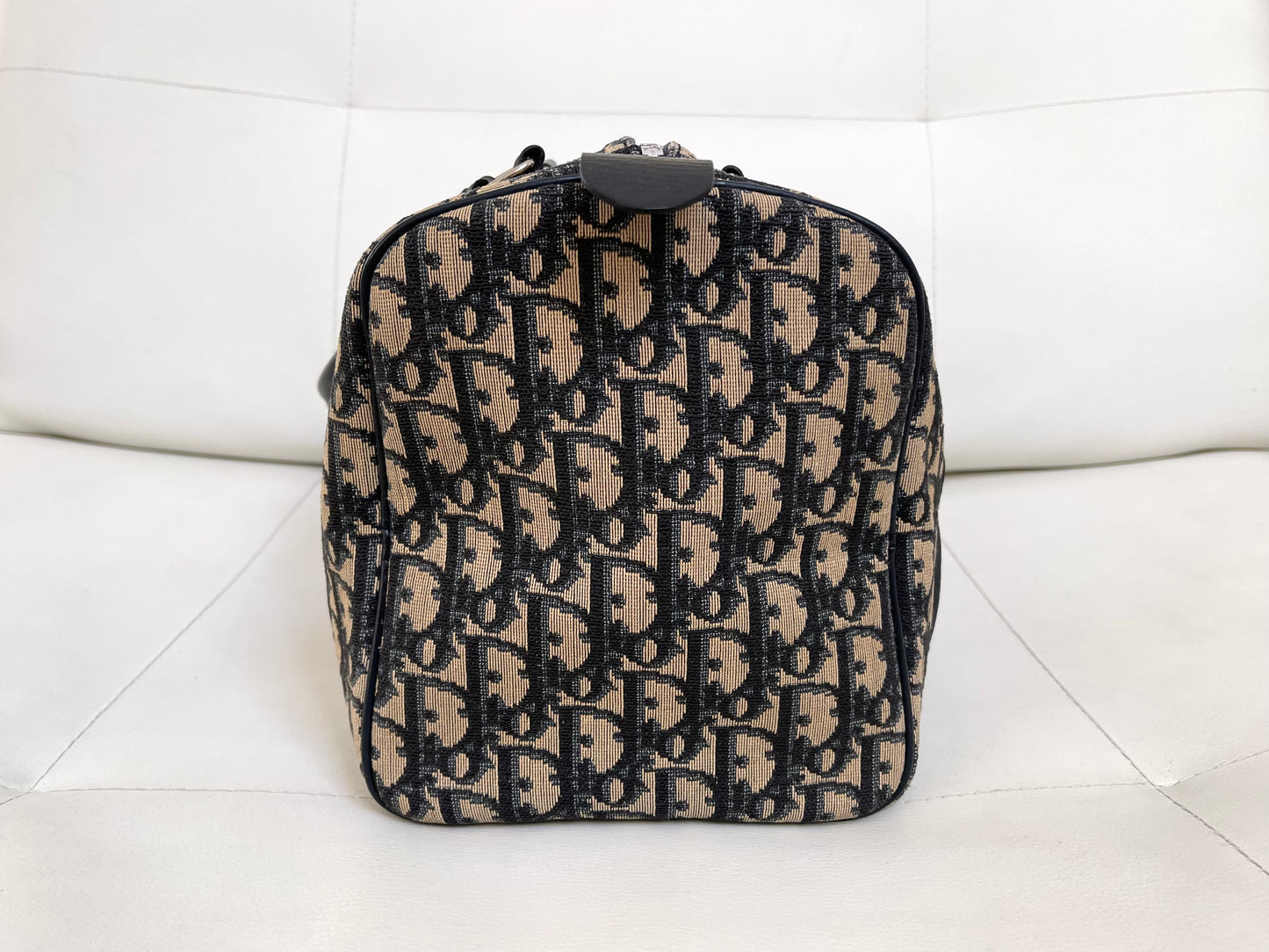 Christian Dior Boston 30 Vintage Oblique Jacquard Navy Bowling Bag