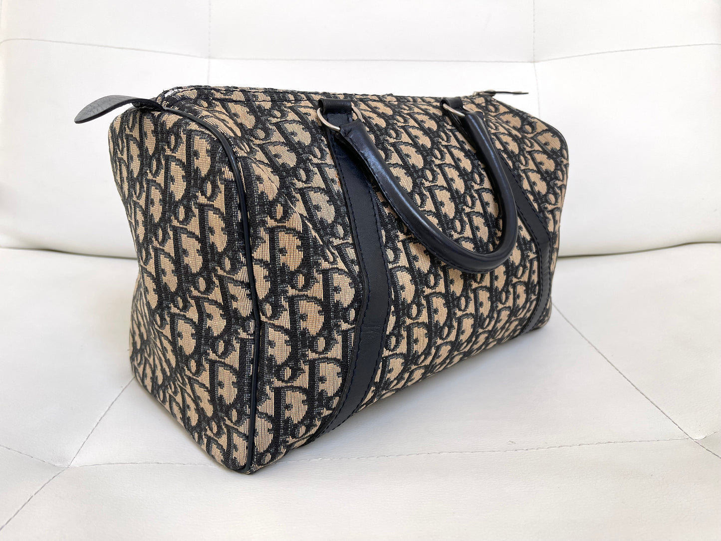 Christian Dior Boston 30 Vintage Oblique Jacquard Navy Bowling Bag