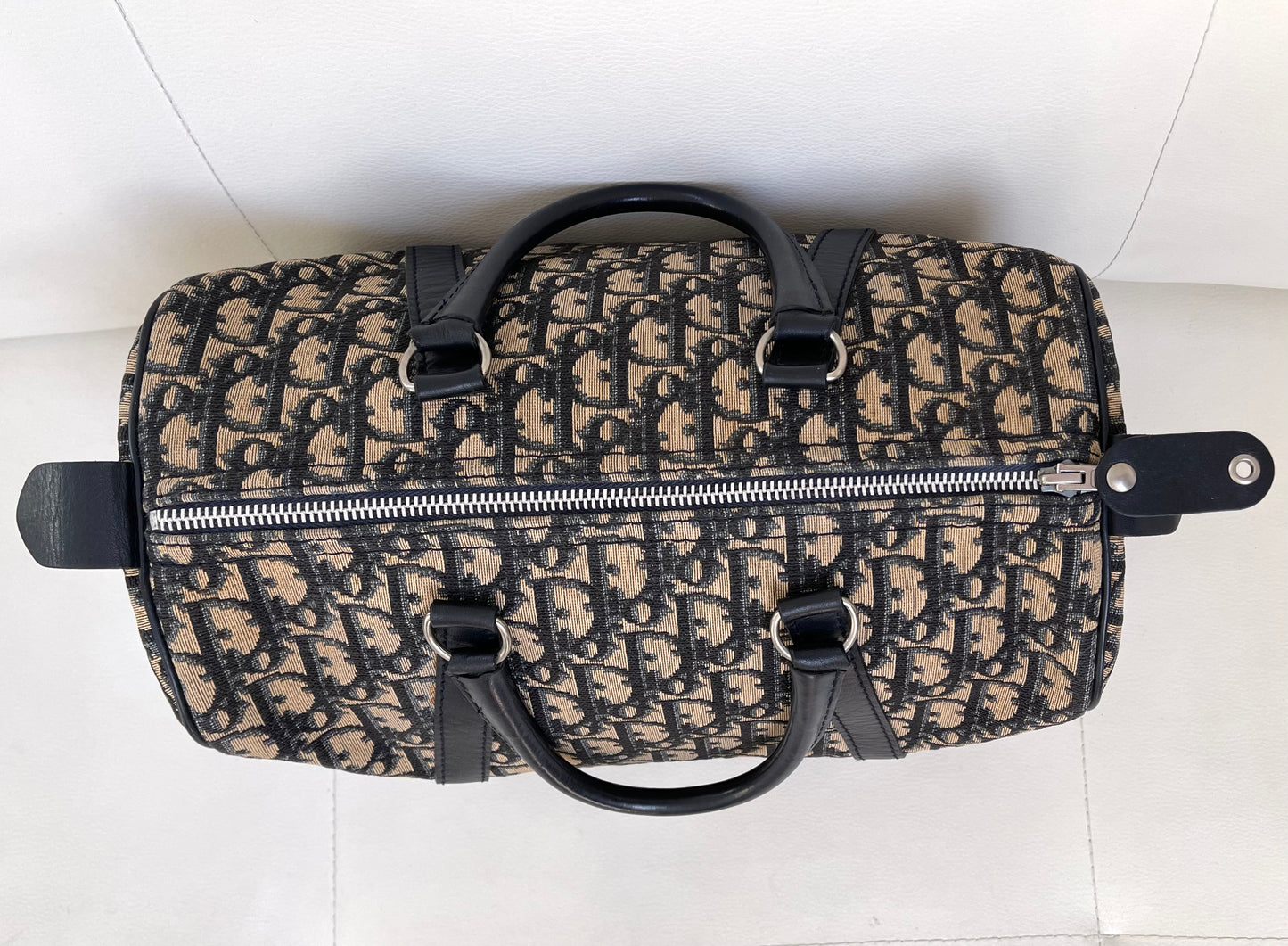 Christian Dior Boston 30 Vintage Oblique Jacquard Navy Bowling Bag