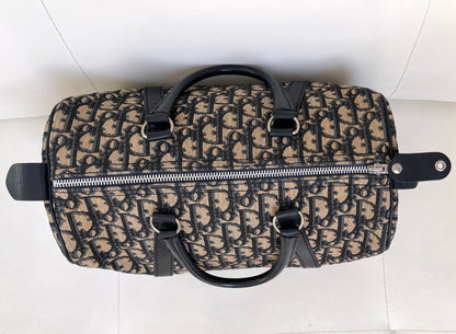 Christian Dior Boston 30 Vintage Oblique Jacquard Navy Bowling Bag