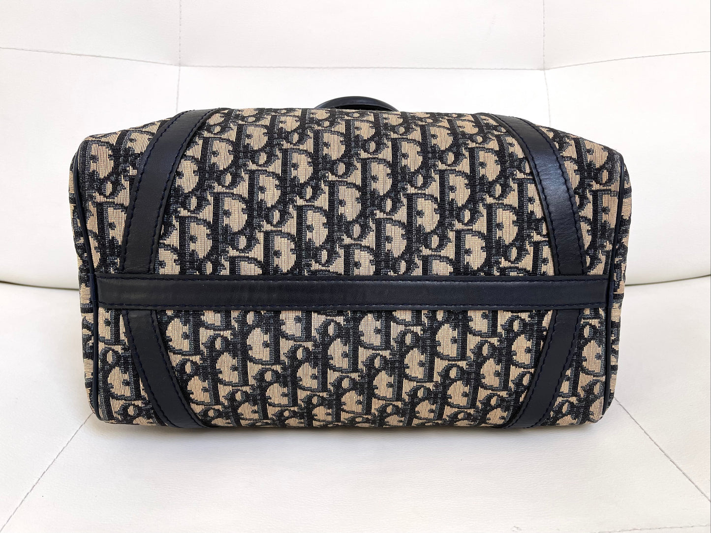 Christian Dior Boston 30 Vintage Oblique Jacquard Navy Bowling Bag