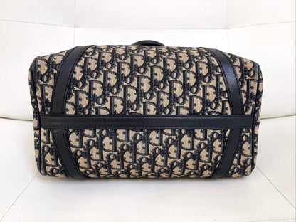 Christian Dior Boston 30 Vintage Oblique Jacquard Navy Bowling Bag