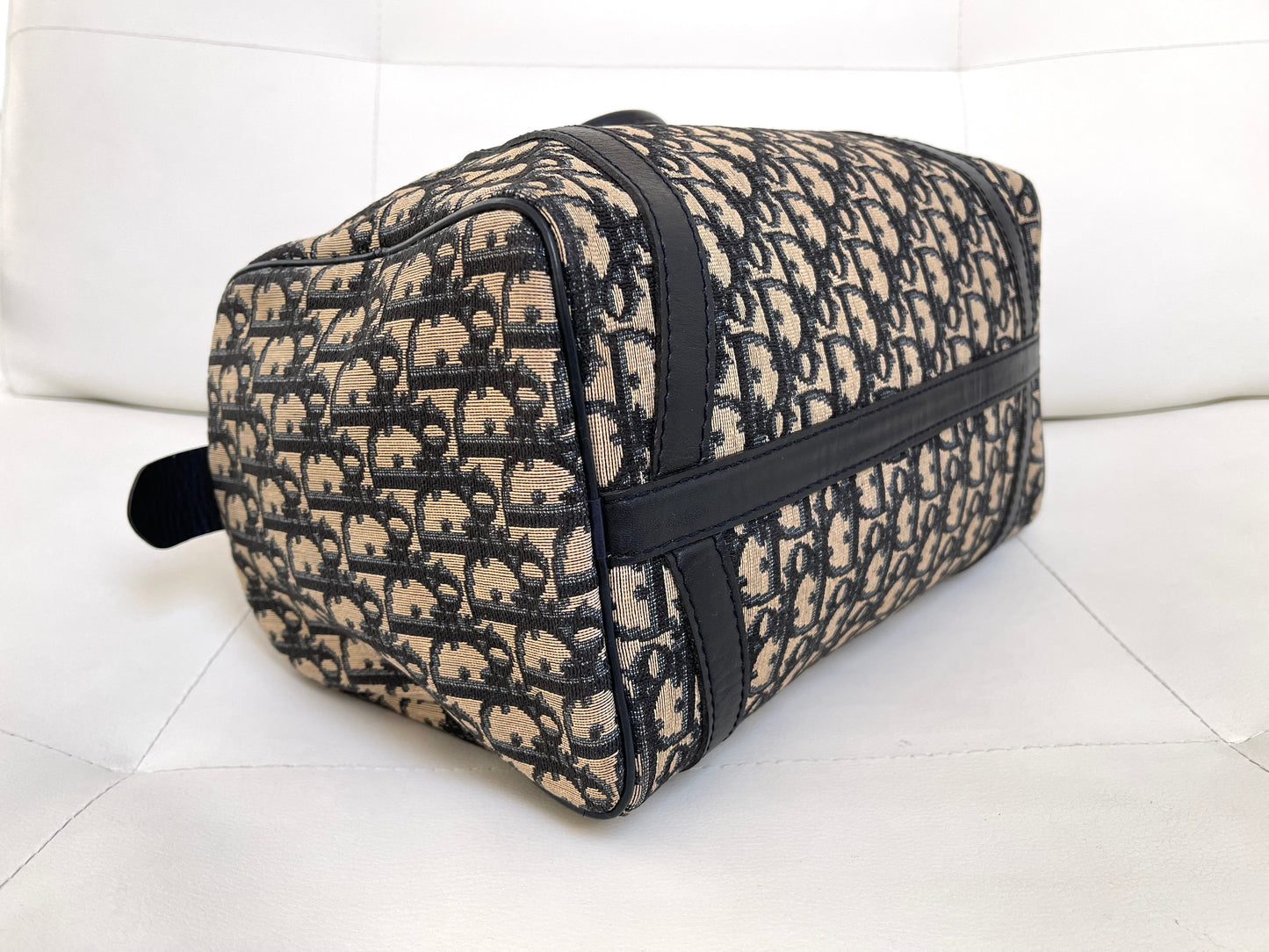 Christian Dior Boston 30 Vintage Oblique Jacquard Navy Bowling Bag