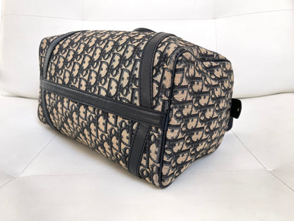 Christian Dior Boston 30 Vintage Oblique Jacquard Navy Bowling Bag