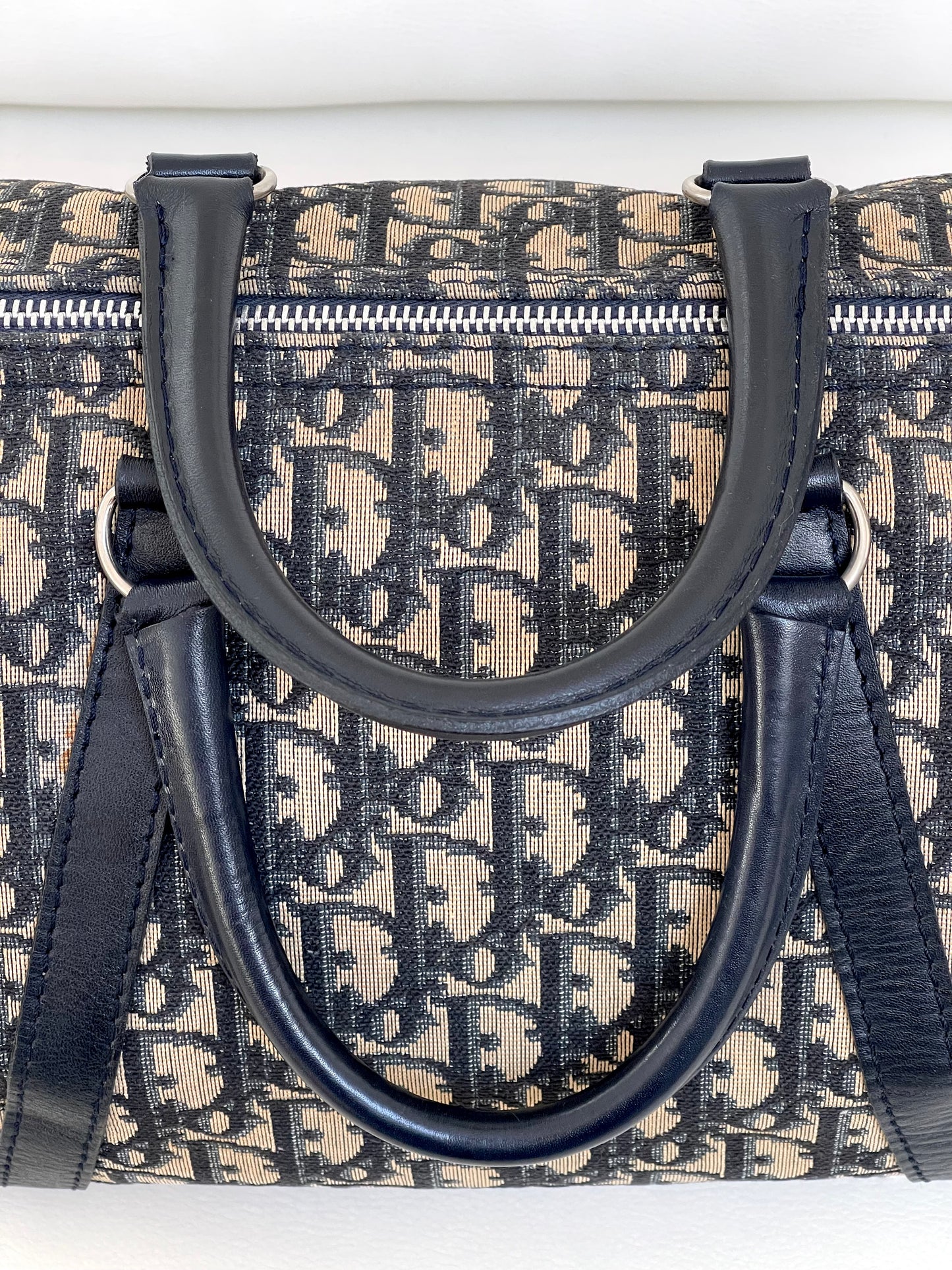 Christian Dior Boston 30 Vintage Oblique Jacquard Navy Bowling Bag