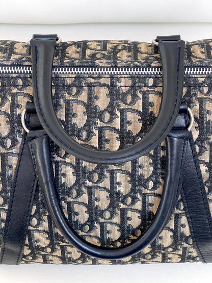 Christian Dior Boston 30 Vintage Oblique Jacquard Navy Bowling Bag