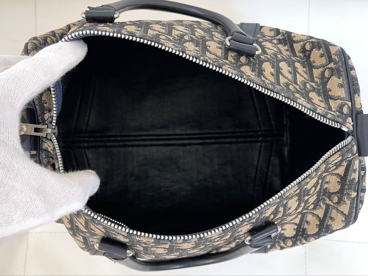 Christian Dior Boston 30 Vintage Oblique Jacquard Navy Bowling Bag