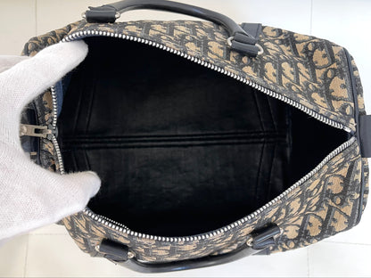 Christian Dior Boston 30 Vintage Oblique Jacquard Navy Bowling Bag
