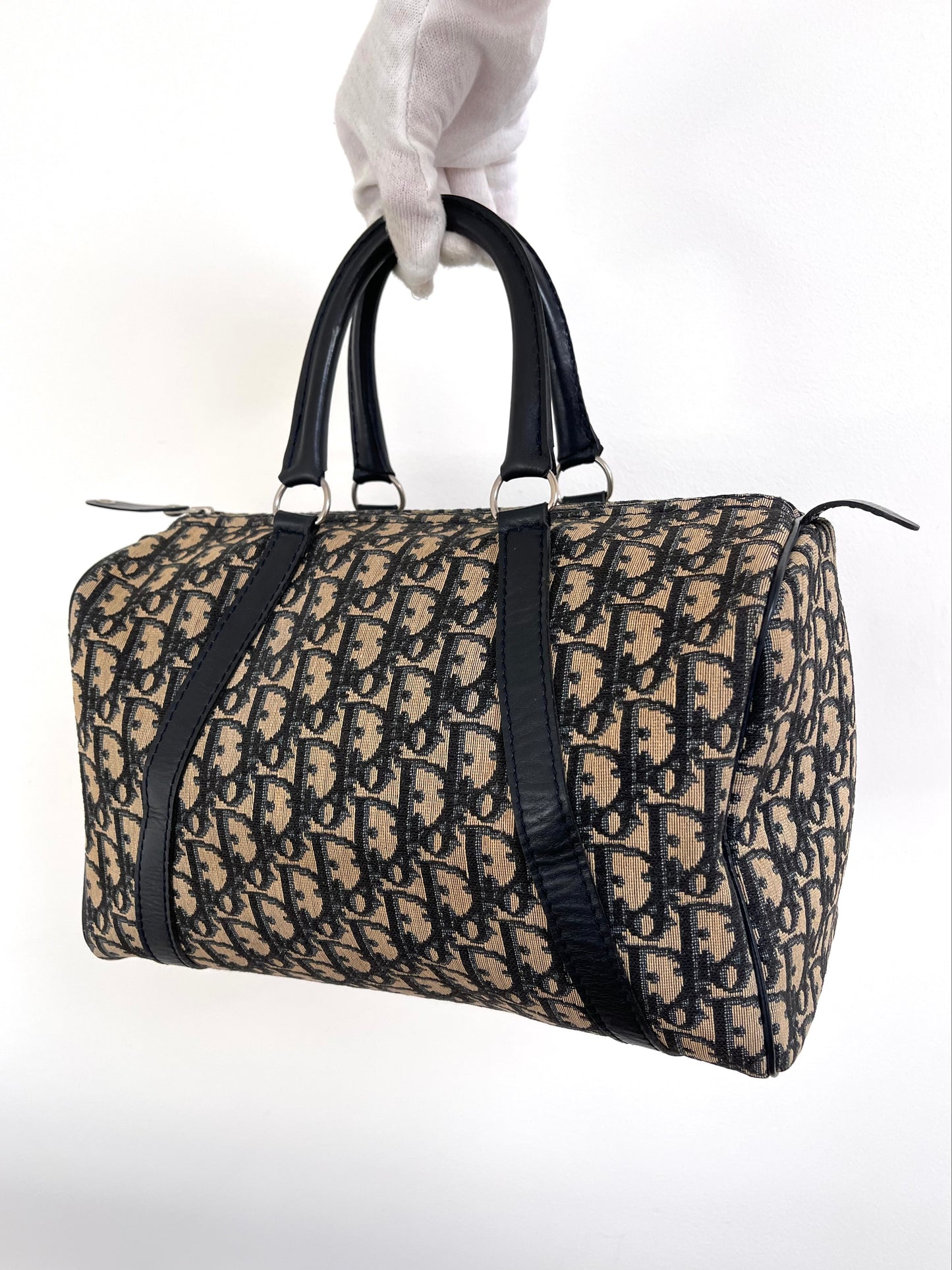 Christian Dior Boston 30 Vintage Oblique Jacquard Navy Bowling Bag