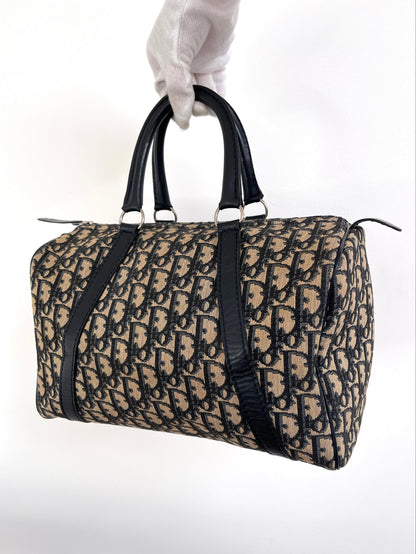 Christian Dior Boston 30 Vintage Oblique Jacquard Navy Bowling Bag