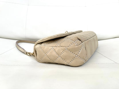 Chanel Ultimate Stitch Retro Flap Bag | Series 15 (2011-2012) | Champagne Beige Quilted Calfskin & GHW