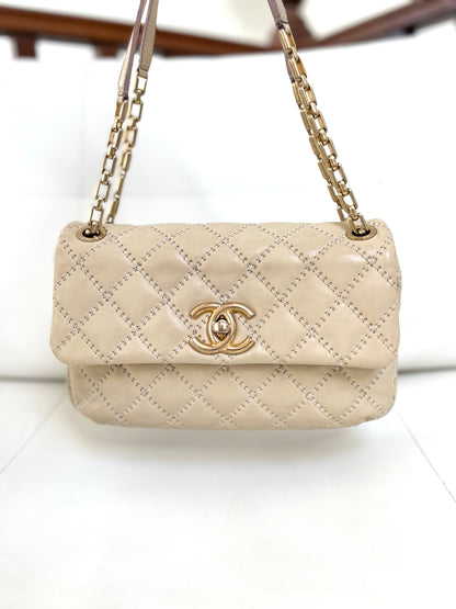 Chanel Ultimate Stitch Retro Flap Bag | Series 15 (2011-2012) | Champagne Beige Quilted Calfskin & GHW