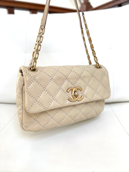 Chanel Ultimate Stitch Retro Flap Bag | Series 15 (2011-2012) | Champagne Beige Quilted Calfskin & GHW