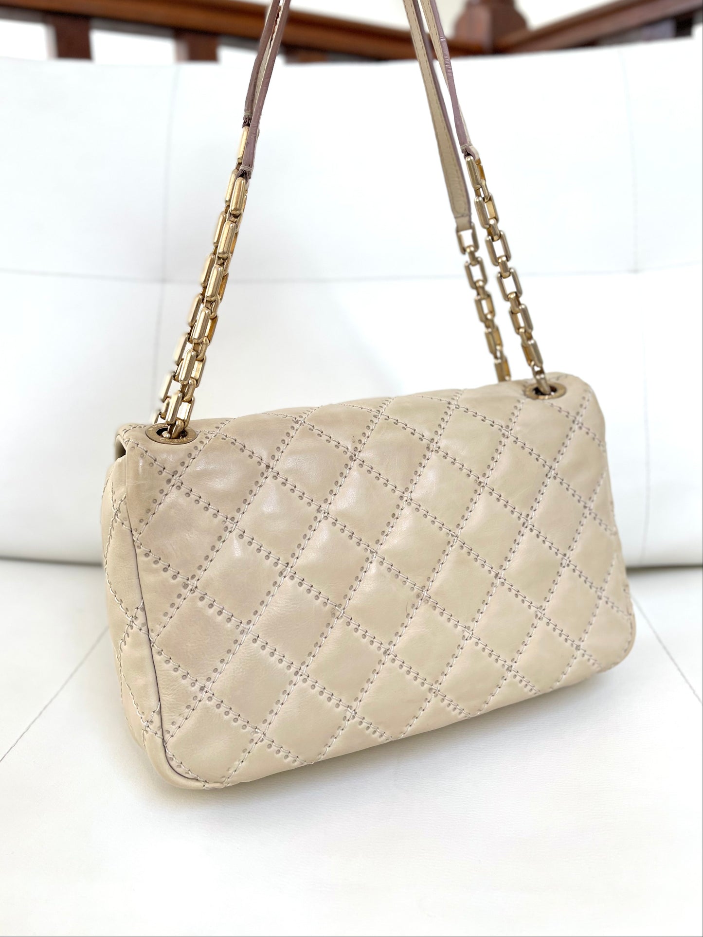 Chanel Ultimate Stitch Retro Flap Bag | Series 15 (2011-2012) | Champagne Beige Quilted Calfskin & GHW