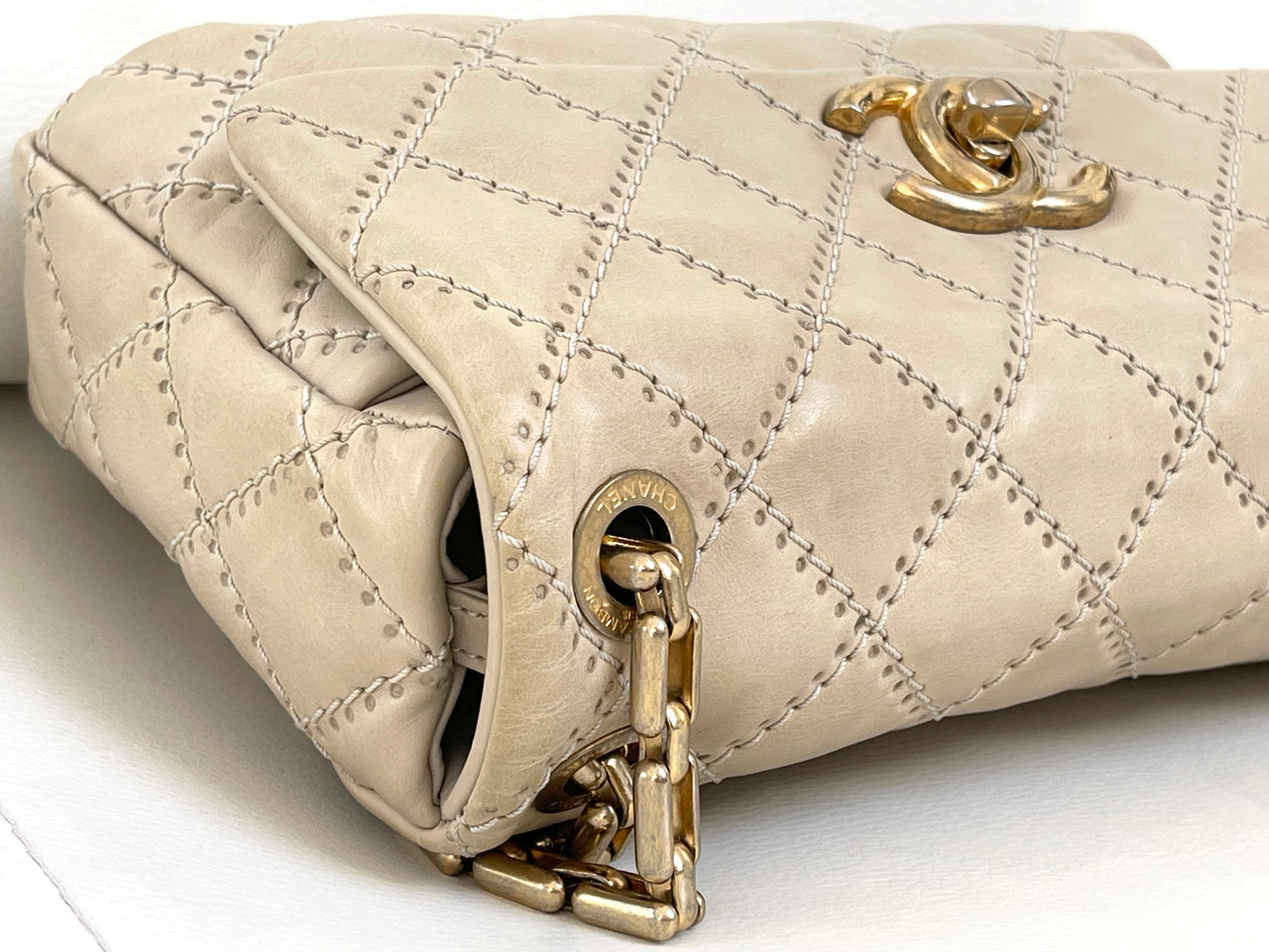 Chanel Ultimate Stitch Retro Flap Bag | Series 15 (2011-2012) | Champagne Beige Quilted Calfskin & GHW