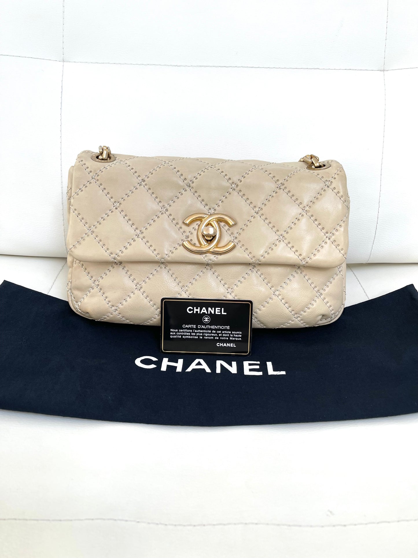 Chanel Ultimate Stitch Retro Flap Bag | Series 15 (2011-2012) | Champagne Beige Quilted Calfskin & GHW