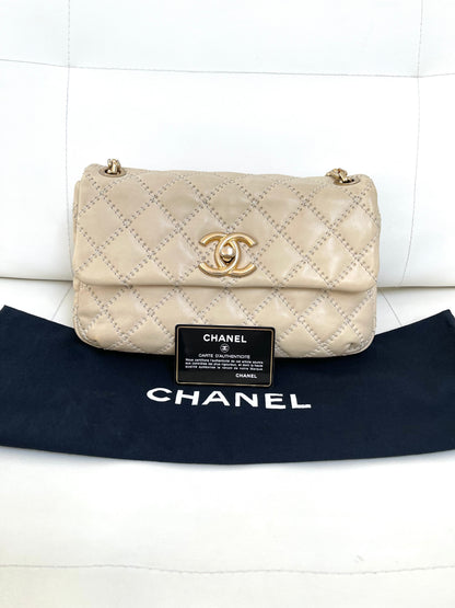 Chanel Ultimate Stitch Retro Flap Bag | Series 15 (2011-2012) | Champagne Beige Quilted Calfskin & GHW