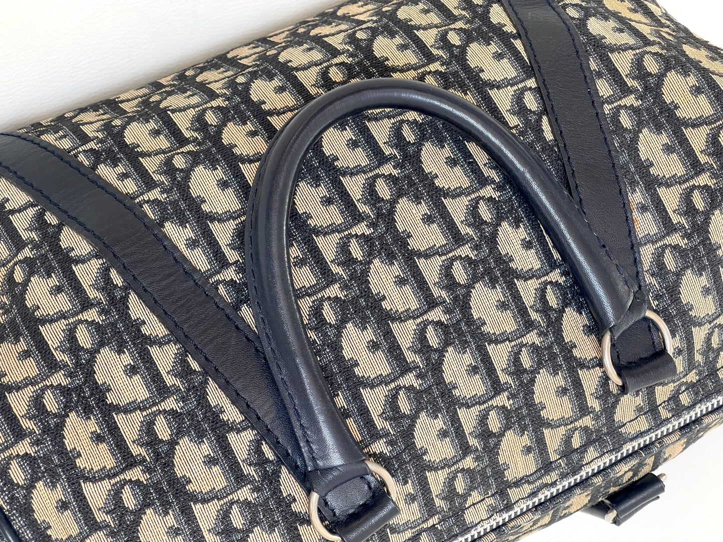 Christian Dior Boston 30 Vintage Oblique Jacquard Navy Bowling Bag