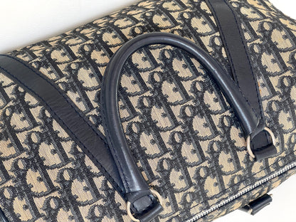 Christian Dior Boston 30 Vintage Oblique Jacquard Navy Bowling Bag