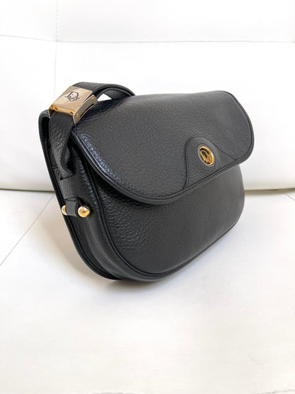 Christian Dior Vintage Logo Flap Black Grained Calfskin Leather Bag