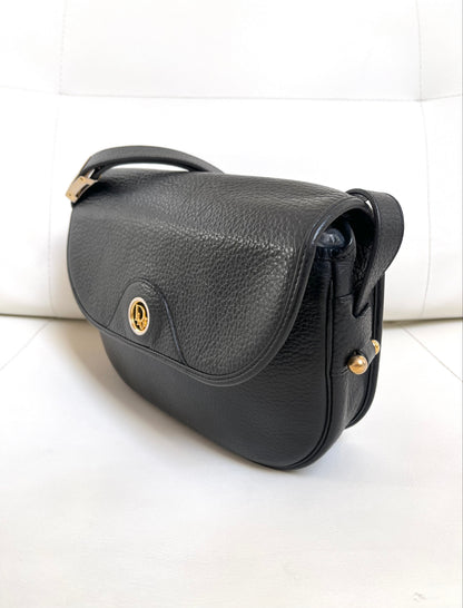 Christian Dior Vintage Logo Flap Black Grained Calfskin Leather Bag