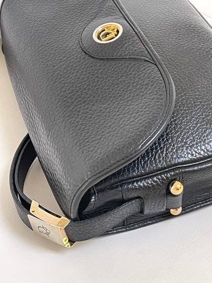 Christian Dior Vintage Logo Flap Black Grained Calfskin Leather Bag