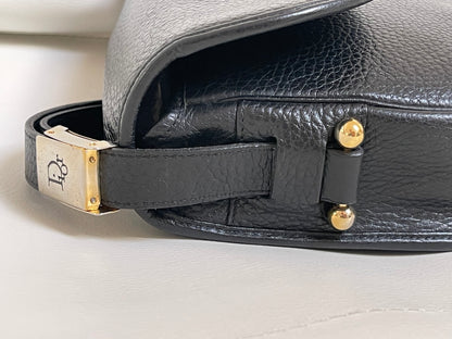 Christian Dior Vintage Logo Flap Black Grained Calfskin Leather Bag