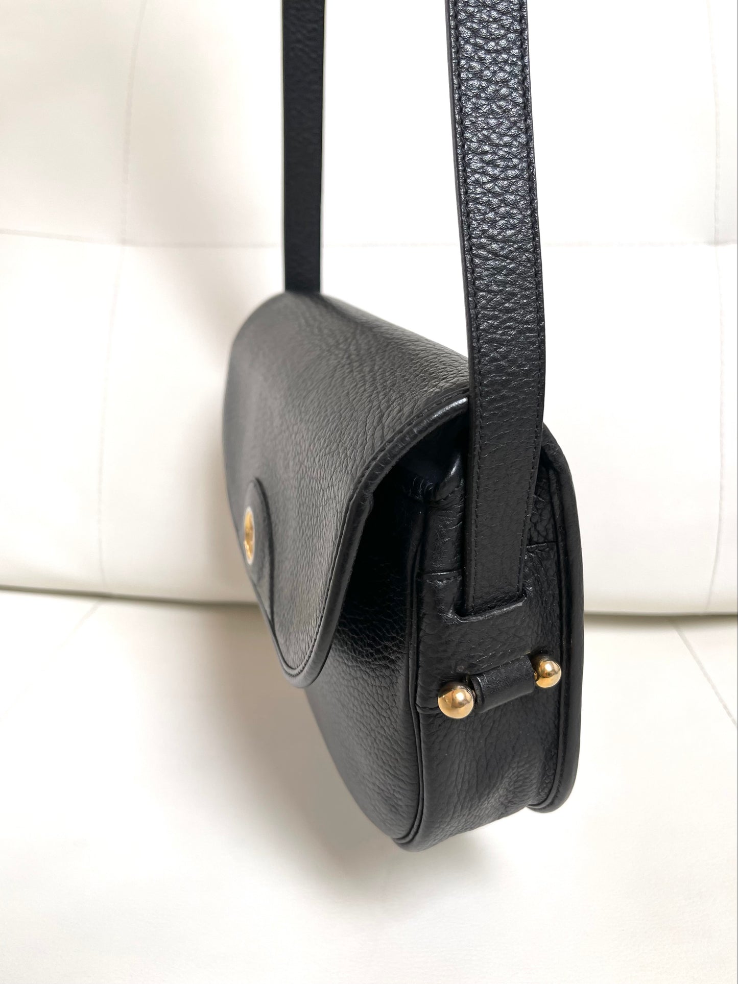 Christian Dior Vintage Logo Flap Black Grained Calfskin Leather Bag