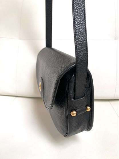 Christian Dior Vintage Logo Flap Black Grained Calfskin Leather Bag