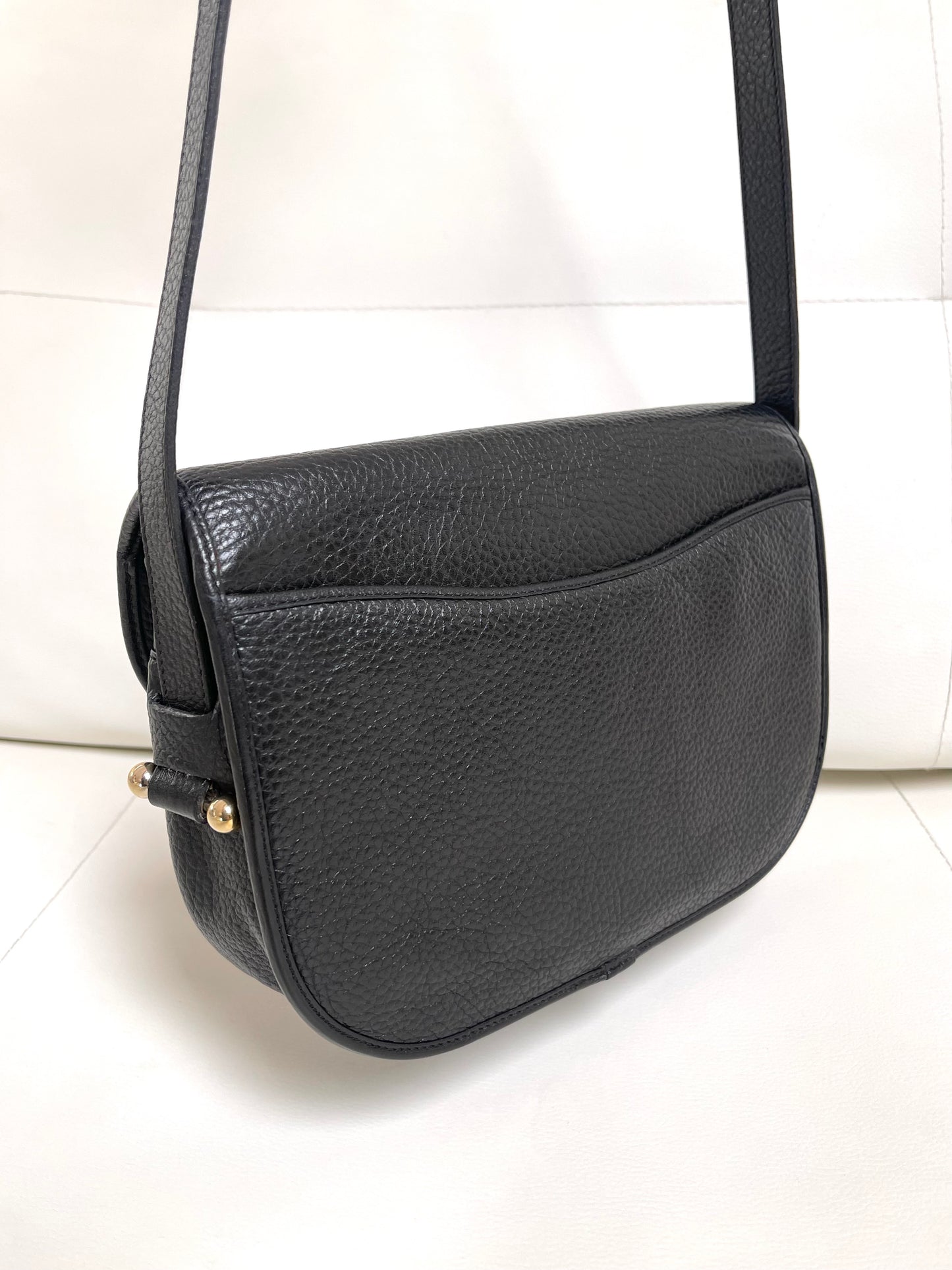 Christian Dior Vintage Logo Flap Black Grained Calfskin Leather Bag