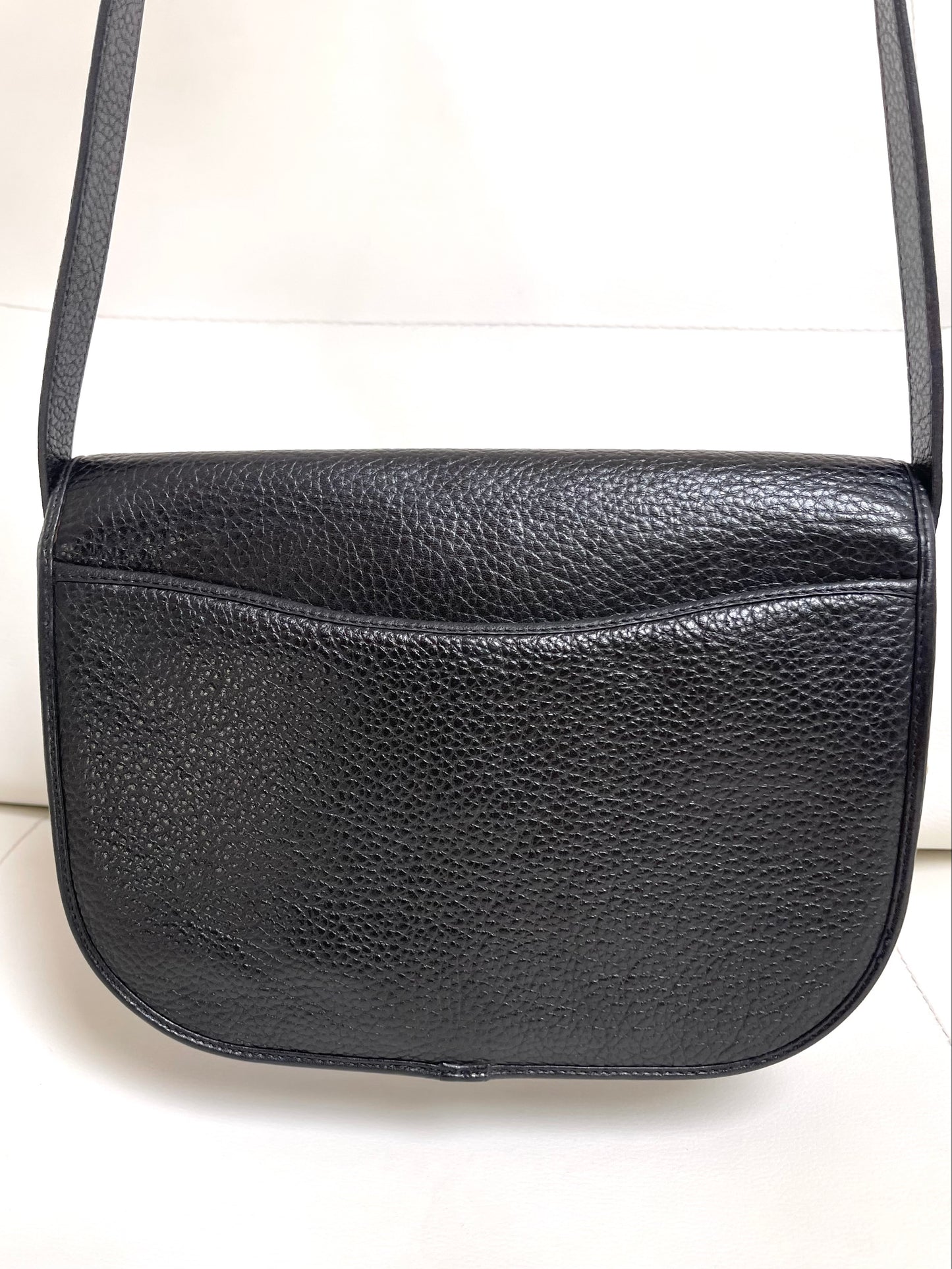 Christian Dior Vintage Logo Flap Black Grained Calfskin Leather Bag