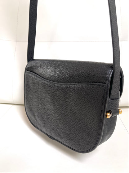 Christian Dior Vintage Logo Flap Black Grained Calfskin Leather Bag