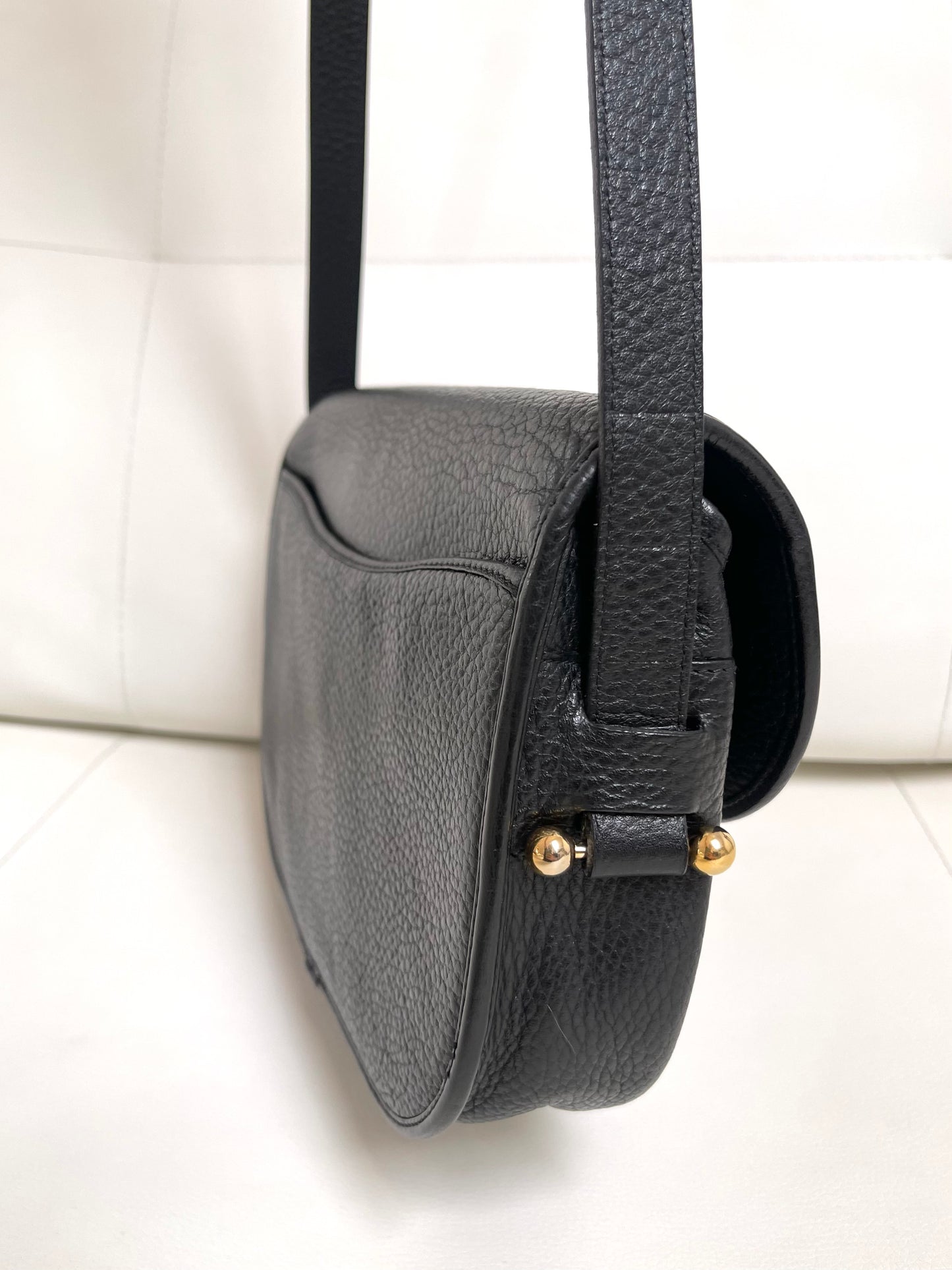 Christian Dior Vintage Logo Flap Black Grained Calfskin Leather Bag