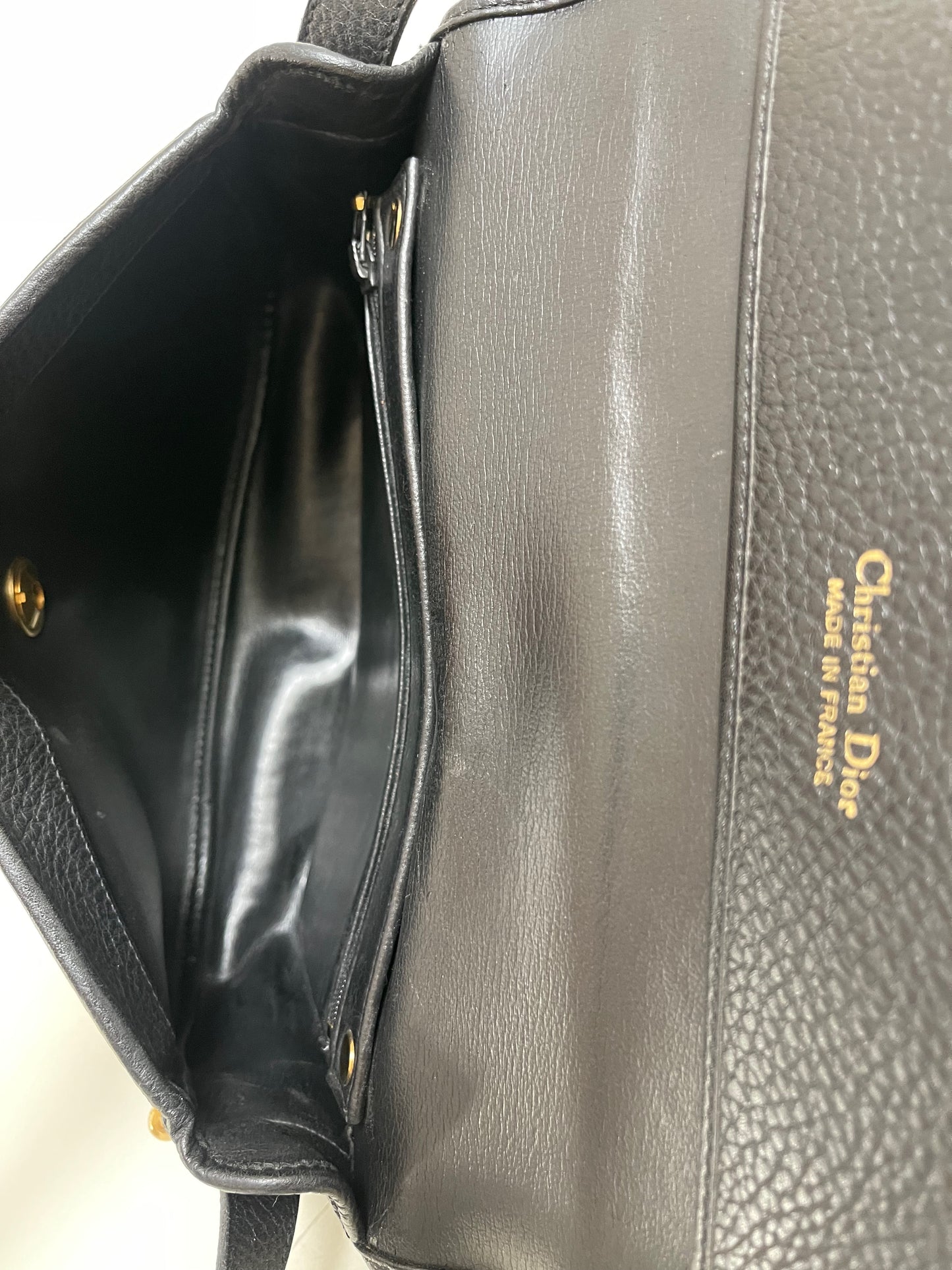 Christian Dior Vintage Logo Flap Black Grained Calfskin Leather Bag