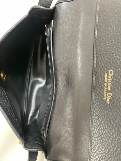 Christian Dior Vintage Logo Flap Black Grained Calfskin Leather Bag