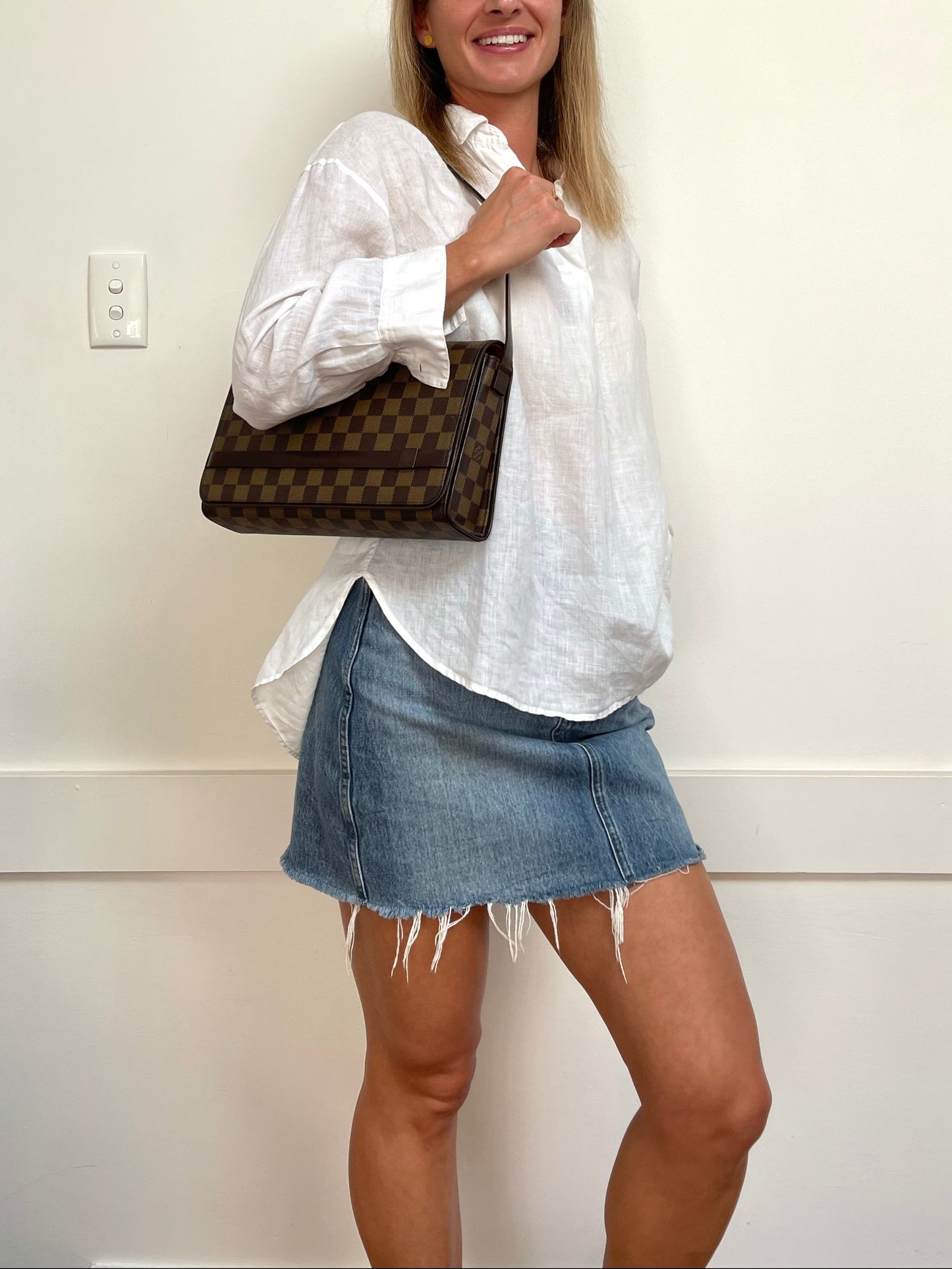 Louis Vuitton Vintage Tribeca Long Damier Ébène Canvas Leather Shoulder Bag