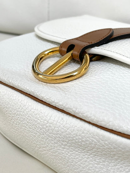 Christian Dior Vintage Equestrian Saddle Flap Craie White Grained Calfskin & Cognac Leather Crossbody Bag