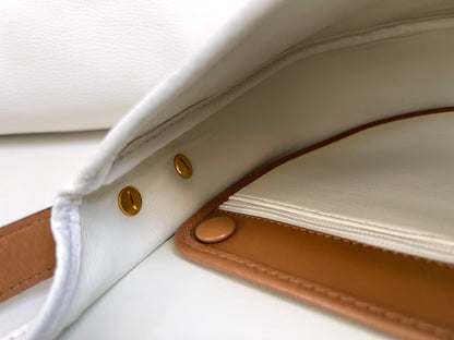 Christian Dior Vintage Equestrian Saddle Flap Craie White Grained Calfskin & Cognac Leather Crossbody Bag