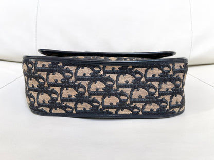 Christian Dior Vintage Oblique Shoulder Bag Navy Canvas & Leather