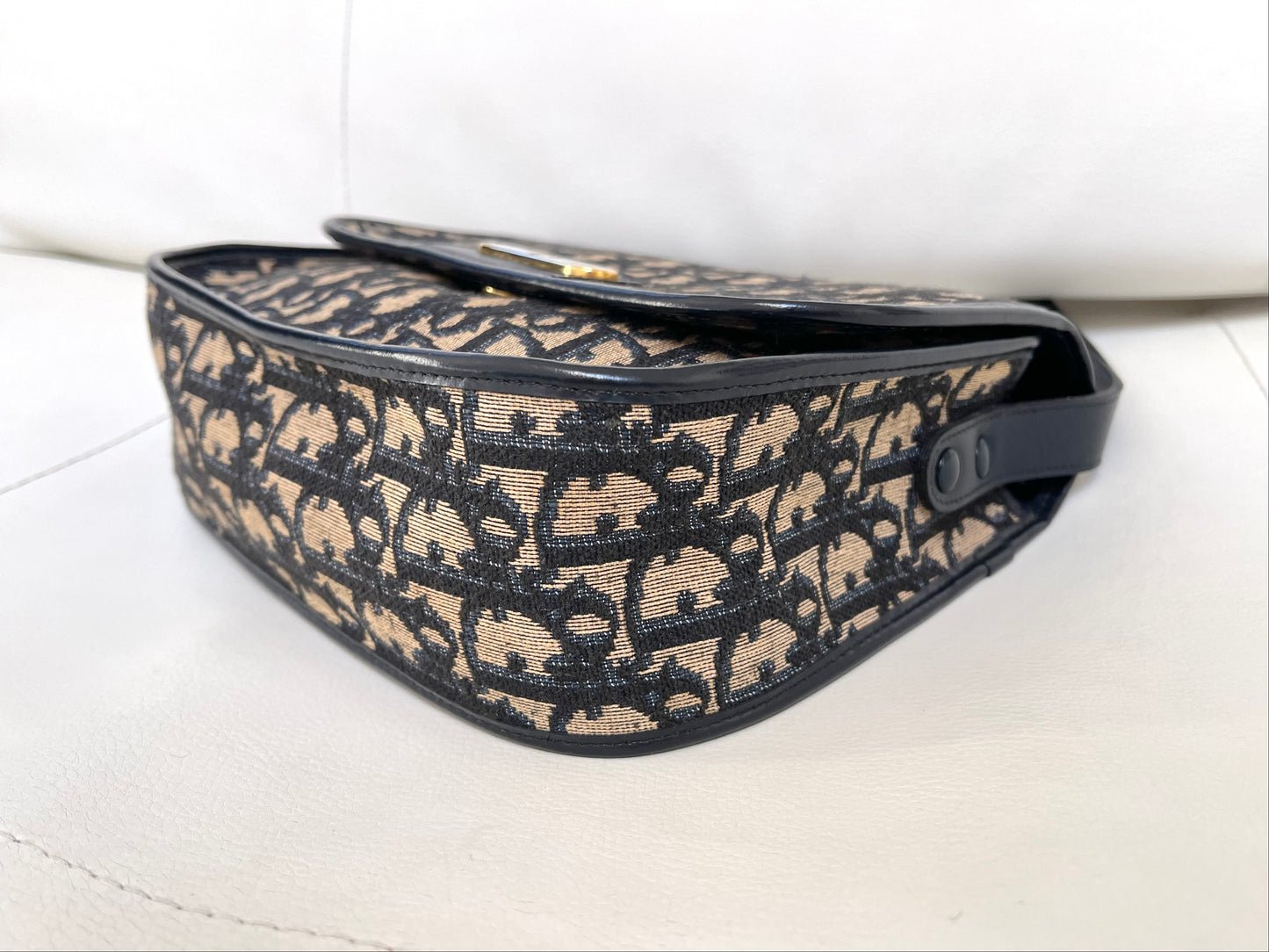Christian Dior Vintage Oblique Shoulder Bag Navy Canvas & Leather