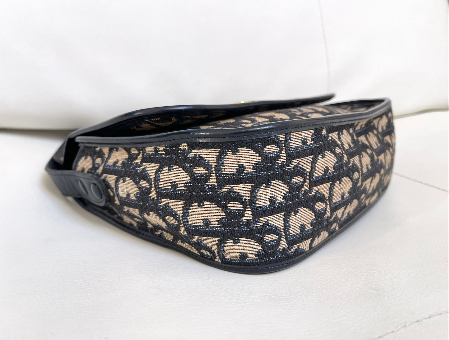 Christian Dior Vintage Oblique Shoulder Bag Navy Canvas & Leather