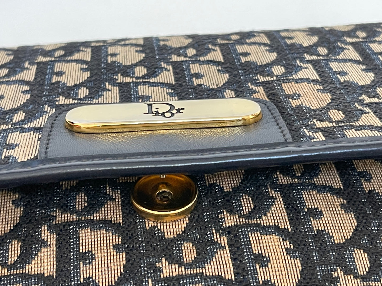 Christian Dior Vintage Oblique Shoulder Bag Navy Canvas & Leather