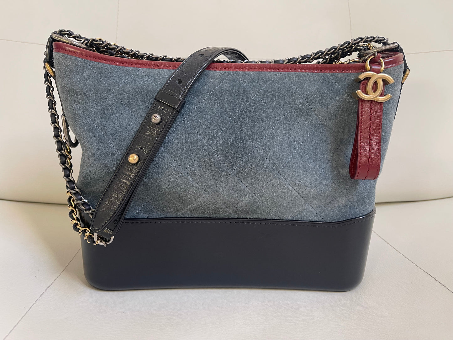 Chanel Gabrielle Hobo Medium | Series 24 (2017-2018) | Blue Suede & Patent Leather with Tricolor Hardware
