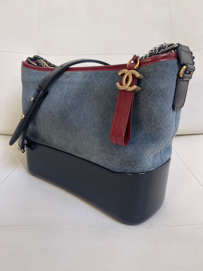 Chanel Gabrielle Hobo Medium | Series 24 (2017-2018) | Blue Suede & Patent Leather with Tricolor Hardware